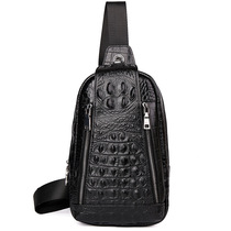 Genuine leather Crocodile Chest Bag Men Casual Head Layer Cow Leather Single Shoulder Bag Slanted Satchel Fashion Multifunction Sports Bag Tide