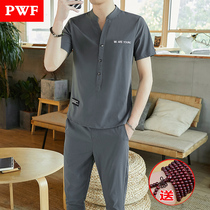 Summer T-shirt suit men Korean trend handsome ankle-length pants set of clothes summer new casual two-piece
