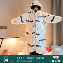 Laughs Face Letters Coral Suede Pyjamas womens winter plus suede Sleeping Robe Pyjamas Pyjamas Pyjamas for the mens winter suit