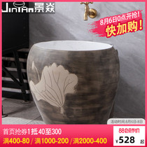 Jingyan carved lotus leaf art mop pool Chinese retro ceramic mop pool Household balcony bathroom mop pool
