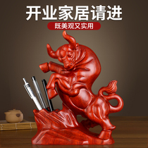 Iron Pear Wooden Ox Pen Holder Pendulum Pieces Zodiac Office Living Room Practical Handiwork Decoration Gift Items Furnishing
