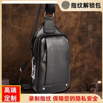 Chest bag mens leather 2021 new trend brand net red fingerprint unlock shoulder bag fashion casual anti-theft messenger bag
