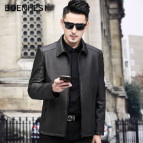New Haining leather leather jacket mens lapel middle-aged and elderly goatskin deer pattern leather short jacket casual single leather jacket