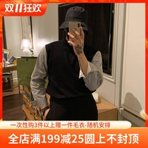 South Korea autumn and winter mens niche knuckle knit sweater light familiar casual skin-friendly fake two-piece one-piece design sweater