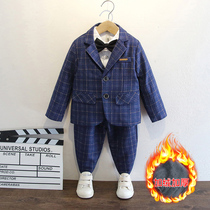 Children Suits Suit Boy Wedding Little West Suit Handsome in English Autumn Winter Plus Suede Kid Flowers Tuxedo Spring Autumn