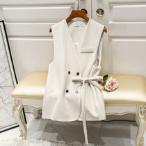 Short V-collar suit vest female 2020 autumn and winter New Korean version of White Horse clip double-breasted belt waistband