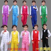 Flower Childrens Dress Boys and Childrens Chorus Vest Set Childrens Backband Pants Big Children Spring Festival New Year Performance Dress