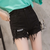 Black denim shorts women 2019 New ins Korean version Joker slim hole a hot pants summer tide high waist wear