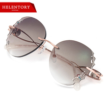 Fashionable frameless sun glasses with diamond cut edge myopia anti-ultraviolet sunglasses women tide with flat light glasses