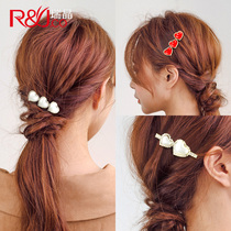 Net Red simple rhinestone clip headgear hairclip girl Korean Pearl love edge clip banghai clip top clip hair accessory