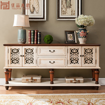 American Solid Wood Meal Cabinet Living Room Hollow Flowers Entry into the Mega Cabinet Multi-functional Tea Waterlocker