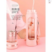 Yu Nuo water cup Simple and fresh forest glass Double insulation drop-proof portable teacup Womens tea Kedu cup love