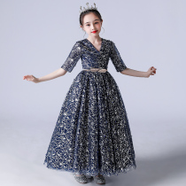 Childrens dress Princess dress flower boy puffy gauze mid-sleeve dress girl birthday Noble catwalk piano costume
