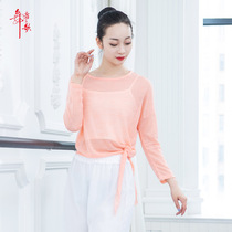 Dance blouse women short loose long sleeve mesh gauze pink white practice clothes female blue classical dance base training uniform 2020