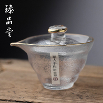 Handmade glass cover bowl thickened heat-resistant three-cai cover bowl Tea maker Kung Fu tea set Hammer pattern Japanese-style hand-grasping pot
