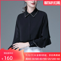 Black shirt women 2021 new professional wear OL long sleeve shirt design sense niche slim Lotus top