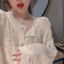 Hollow Knitting Women Cardigan Jacket Early Spring Thin 2021 New Style Loose Lazy Mohair Sweater