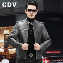 Sheepskin Haining leather leather mens short collar Amei Kazi vintage leather jacket fashion thin coat