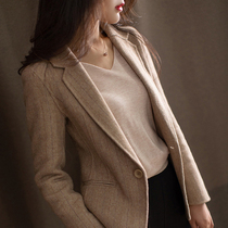 JOLIMENT double-sided cashmere blazer womens autumn and winter 2020 new herringbone pattern woolen suit top