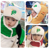 Childrens hat Autumn and winter one-piece boy and girl warm ear protection windproof cold cap Cute little dinosaur Lei Feng hat