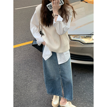 YouZIQI open forklifted cowboy half - body dress 2021 new autumn high waist and thin long skirt