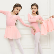  Velvet stitching combed cotton girls  long-sleeved dance clothes autumn and winter childrens dance one-piece practice clothes 1534#