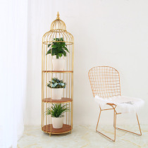 Nordic light luxury large iron living room shelf ornaments floor large multi-layer flower stand TV side ornaments