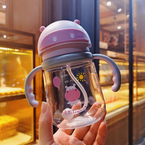 Cute Baby School Drinking Cup With Handle Cartoon Mug With Scale Child Straw Cup Portable Anti-Choking Anti-Fall Water Cup