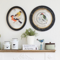 American country retro old bird hanging painting restaurant porch flower bird glass Round Oval decoration painting
