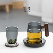 Three-year glass tea cup tea water separation with constant temperature coaster 55 degree heating insulation artifact