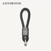 Keychain mens 2021 new leather woven creative Mercedes-benz BMW keychain trendy mens car key pendant