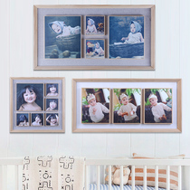 Baby childrens solid wood Photo Wall photo frame hanging wall three four five six nine Gong grid Family Photo Wedding Photo Wall