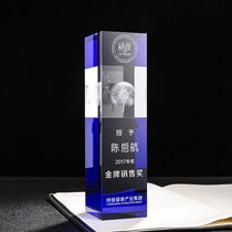 Crystal Trophy Medals Personality Customized Blue Laser Carved Diamond New Creative Trophy Company Annual Meeting Awards