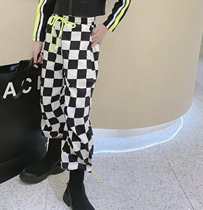 Korean childrens clothing mens and womens childrens 2021 spring new Korean childrens trendy fashion tooling casual plaid drawstring pants
