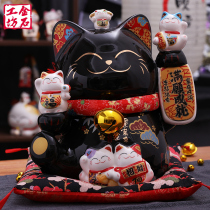 Black recruit cat fixture home living room opening rich cat ceramic storage tank office large promotion gift