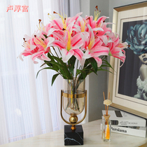 Tianjin Simulation Large 6 Head Lilies Flowers Fake Flower Bouquet Ornaments Living Room Dining Table Dry Vase Ceramic Bottle