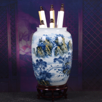 Jingdezhen Ceramic Vase ornaments hand-painted landscape paintings and calligraphy storage cylinder quiver new Chinese home decoration
