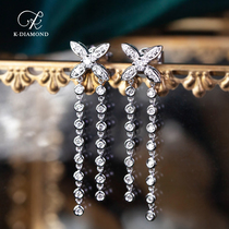 kkidamond original four-leaf grass diamond earrings long style ear nail 18k platinum diamond earrings