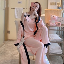 Cotton three-piece set pajamas womens autumn and winter Korean long sleeve suspenders thin spring and autumn sexy cute home wear summer