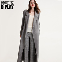 DPLAY de para autumn and winter New smoke gray epaulette long double-sided tweed coat loose woolen jacket