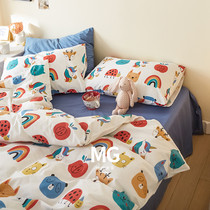 (Designer) ins cartoon cotton printed pillowcase quilt cover sheets c Cotton student bedding cute