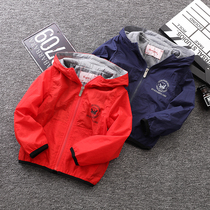 New spring and autumn boys thin coat childrens hooded casual jacket middle child red Foreign cardigan coat tide