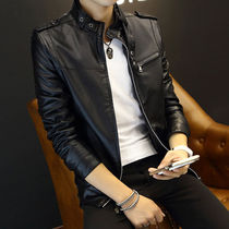 Tide Card Locomotive Leather Clothing Mens Upright Collar Korean Version Trendy Youth Leather Jacket Repairs 100 Hitch Spring Autumn Season Casual Jacket