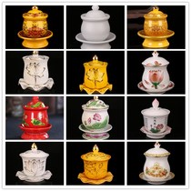  Buddhist Buddha without words water cup White porcelain lotus water supply cup Water supply cup Ceramic water purification cup Big sad water Guanyin cup for Buddha