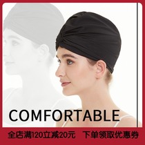 Swimming cap womens long hair fabric comfortable not to take the head fashion ear hot spring swimming cap adult fold swimming cap head cover women