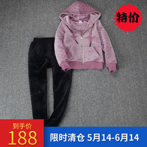 Korean version Winter even cap leisure wear sports suit womens autumn and winter plus suede gold velvet two sets of slim double face velvet