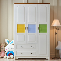 Mediterranean simple modern wardrobe Nordic three-door wardrobe household bedroom open door white childrens solid wood wardrobe