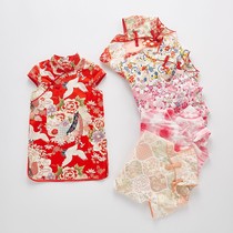 Childrens cheongsam cotton baby Chinese style printed dress skirt thin girl improved Hanfu summer dress