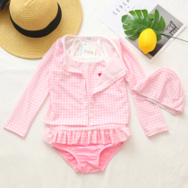 Childrens swimsuit Girl girl swimsuit Princess skirt Korean girl cute pink bikini sunscreen four-piece set