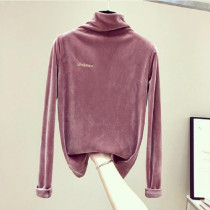 2021 autumn and winter New High collar gold velvet long sleeve base shirt women with foreign gas pile collar fashion thin T-shirt